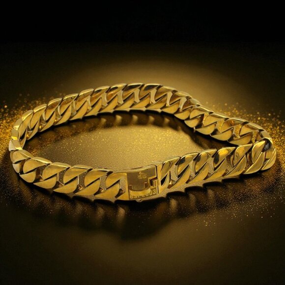 Gold-Tone Cuban Link Chain Necklace & Bracelet Set For Men & Women With Secure C - Picture 1 of 8